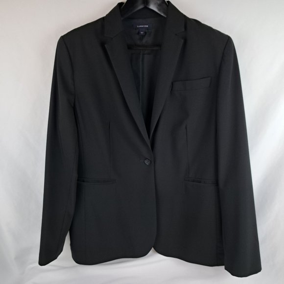 Land's End Black Single Button Closure Wool Blend  Blazer Size 18 Tall - Picture 1 of 15